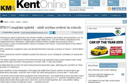 Kentish Gazette front page about adult asylum seekers placed in schools 'significantly misleading', IPSO rules